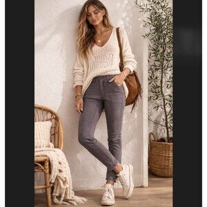 Free People Utility Pant 25 Coal Gray Mid Rise Straight Cotton Stretch Pockets